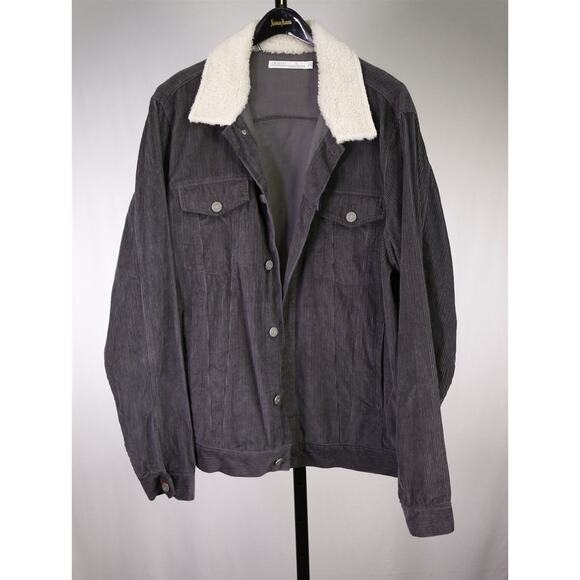 Criquet Gray Corduroy Sherpa Collar Trucker Jacket Men's XL - Picture 1 of 7